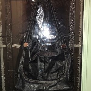 Relic faux black leather shoulder bag w beautiful stitching details, handles X2.